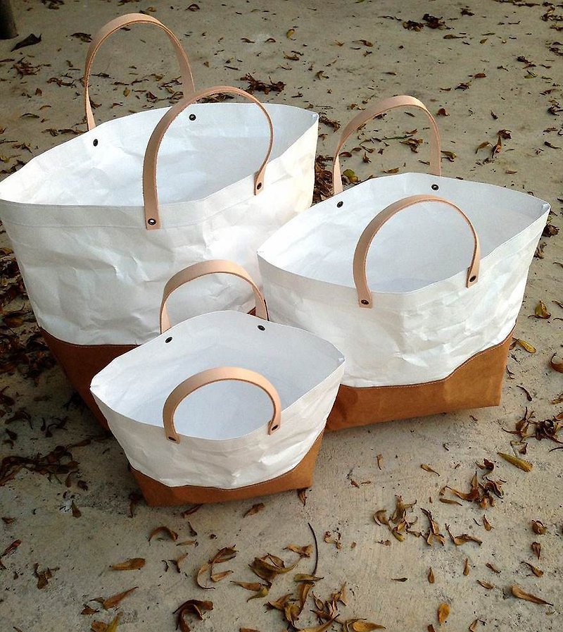 手提包 Tote Bag Set : Tyvek and Kraft paper bag /防水 /抗撕破 /牛皮紙 /日常包款 - กระเป๋าถือ - กระดาษ ขาว