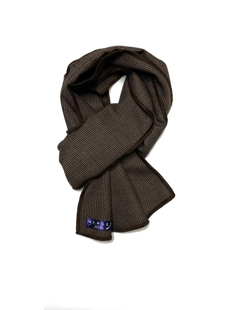 Wool suit material / collection of old cloth herringbone scarf coffee - Knit Scarves & Wraps - Wool Brown