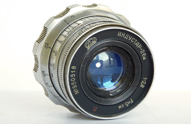 Industar-26M red P 2.8/50 silver lens for rangefinder M39 LTM mount USSR FED - กล้อง - วัสดุอื่นๆ สีเงิน
