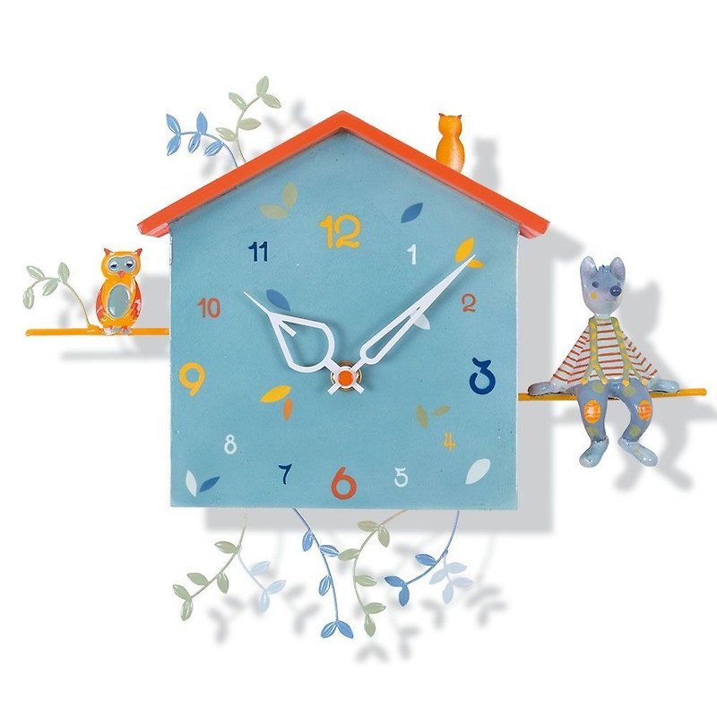 Clock - fox - นาฬิกา - ไม้ สีน้ำเงิน