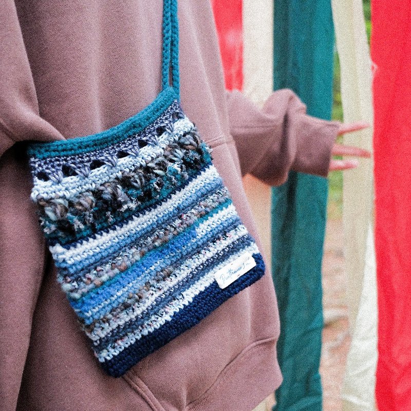 [Crochet Bag] Lanyuhai Adjustable Strap Crossbody Bag - Messenger Bags & Sling Bags - Cotton & Hemp Blue