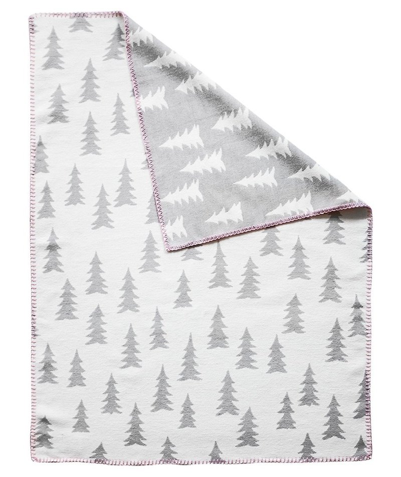 森林有機棉刷毛毯灰白+粉邊-GRAN WOVEN CHILD BLANKET(grey/pink - 被/毛毯 - 棉．麻 灰色