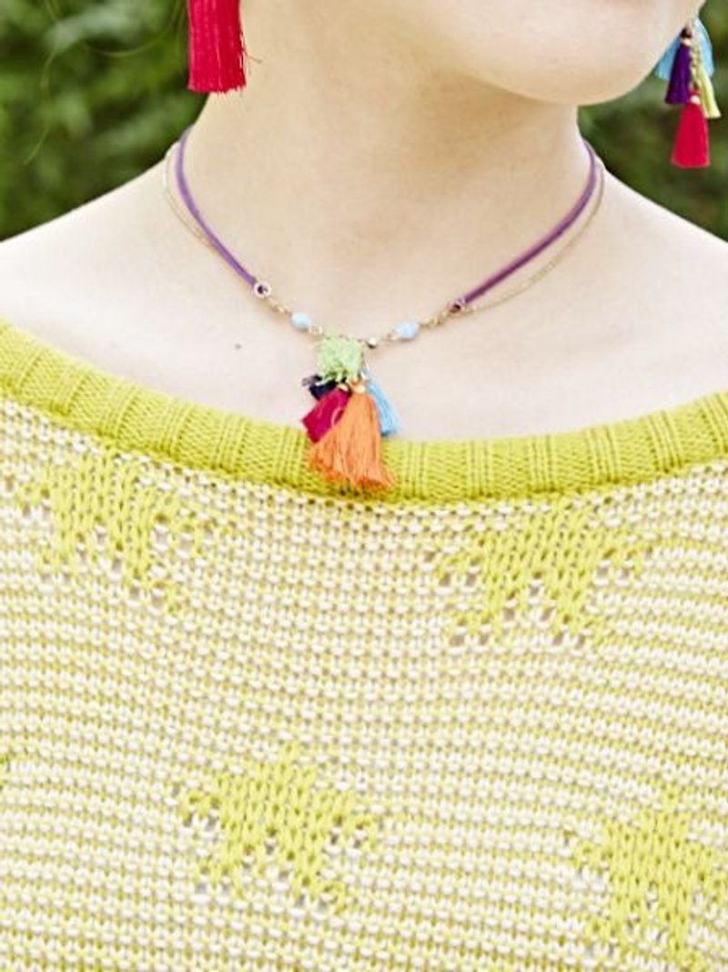 【Pre-order】 ☼ small tassel neck ☼ (colored) - Necklaces - Other Materials Multicolor