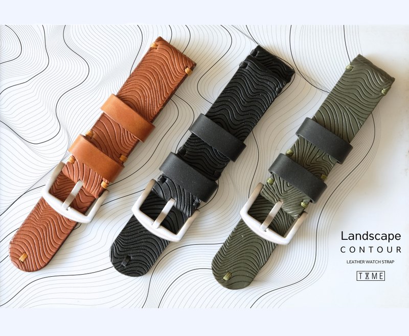 Leather watch strap, contour model, white leather, black, green, brown, curved s - Watchbands - Genuine Leather White