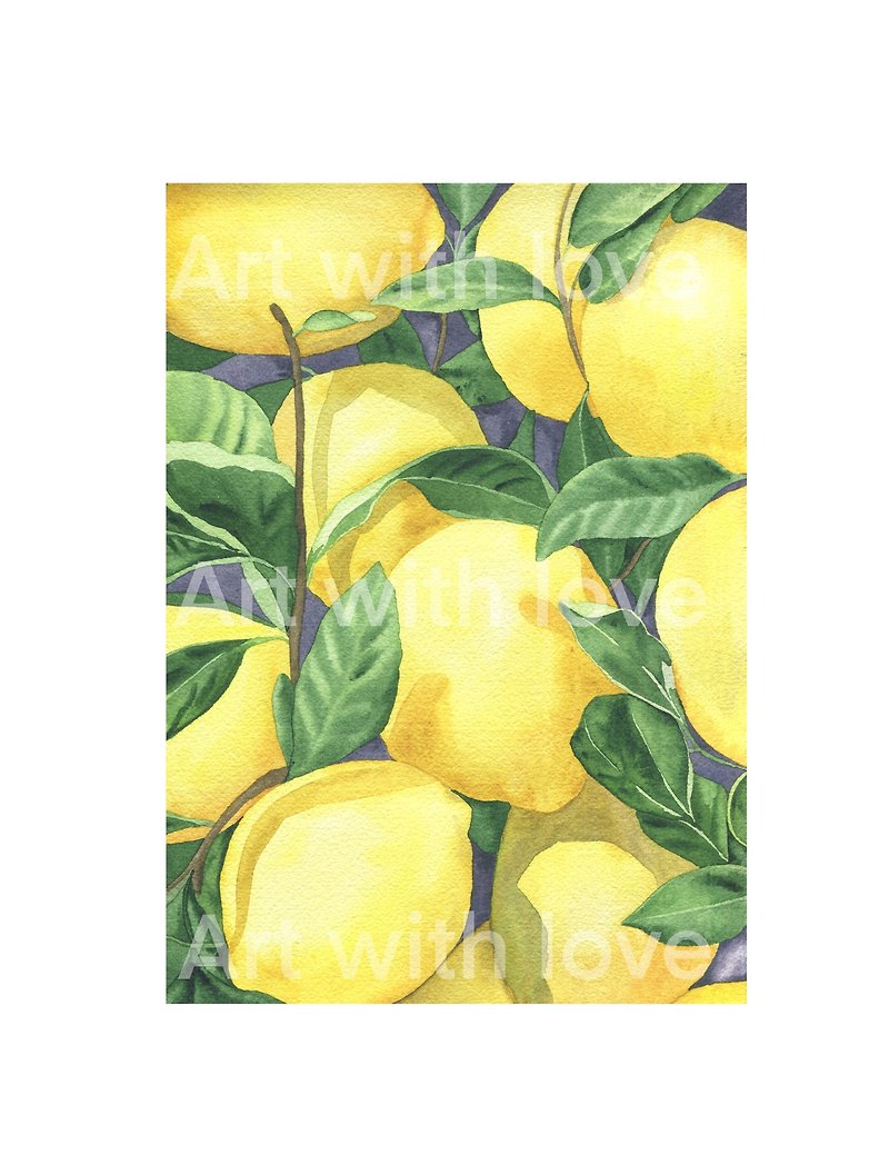 Watercolour paint, lemons - 掛牆畫/海報 - 紙 