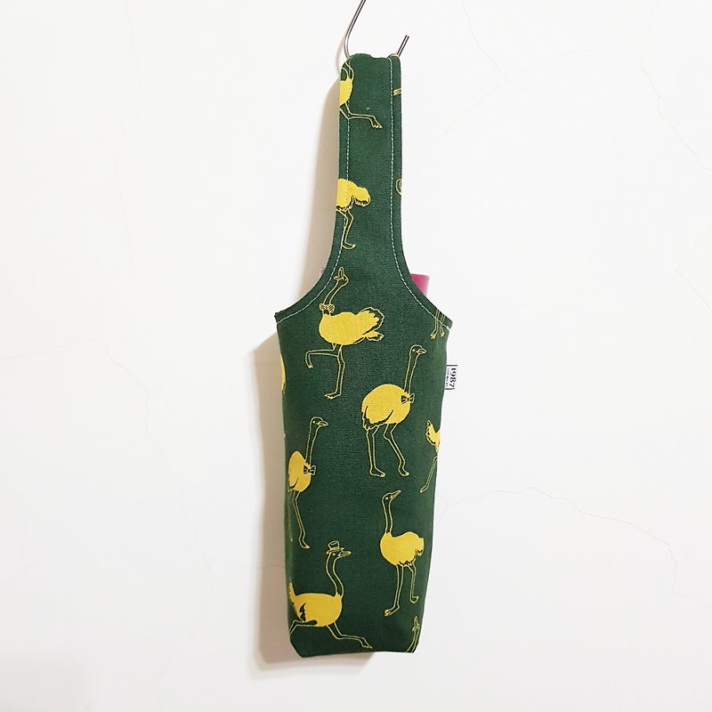 [Gentleman Ostrich-Green] Eco-friendly Cup Cover Water Bottle Bag Gift - ถุงใส่กระติกนำ้ - ผ้าฝ้าย/ผ้าลินิน สีเขียว