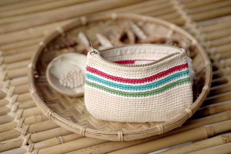 Cotton three-color coin purse - กระเป๋าใส่เหรียญ - ผ้าฝ้าย/ผ้าลินิน หลากหลายสี