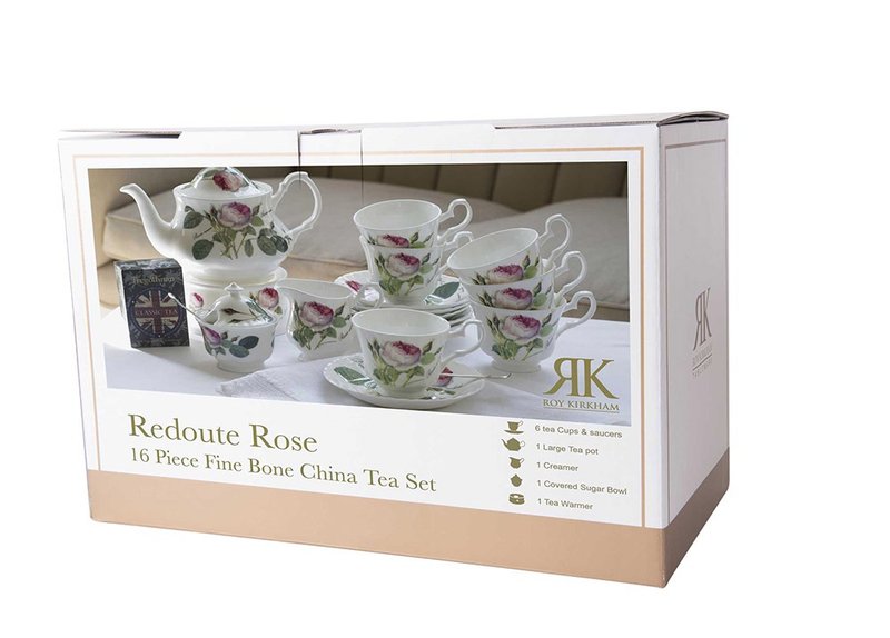 英國 Roy kirkham 浪漫淺玫瑰系列 - 午茶16件禮組 - 茶壺/茶杯/茶具 - 瓷 