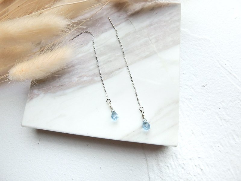 Blue Topaz 925 sterling silver drop ear line - Earrings & Clip-ons - Gemstone Silver