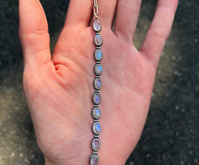 Gray Bracelet, Rainbow store Moonstone Bracelet,Eight Disc Bracelet,Silver 925 Bracelet,Natural Gemstone Bracelet,Silver Bracelet