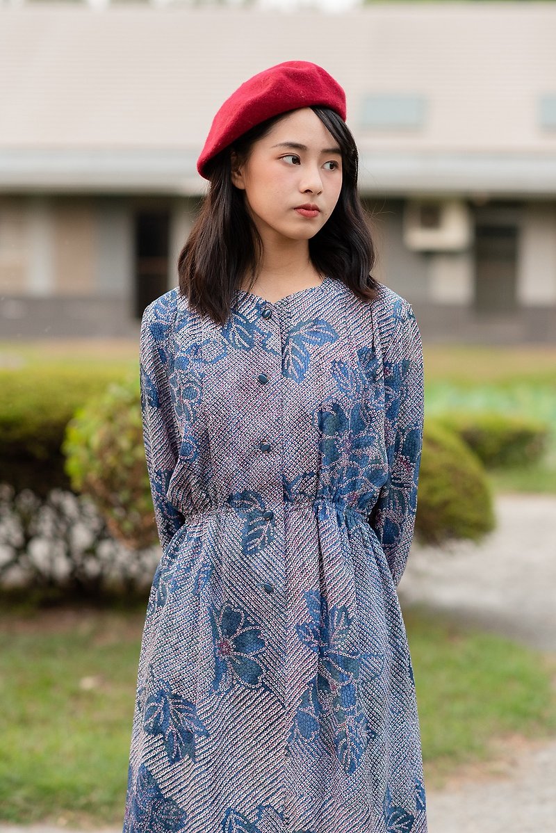 聚酯纖維 洋裝/連身裙 - Vintage 日本洋裝 藍色古董釦