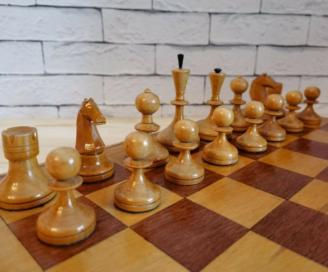 Vintage Wooden Chess Table With Chess Pieces, 1950-1960s for sale at Pamono