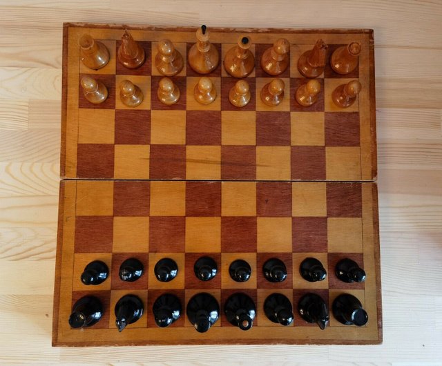 Wooden folding chess board vintage - Soviet old chess box 48 - Inspire  Uplift