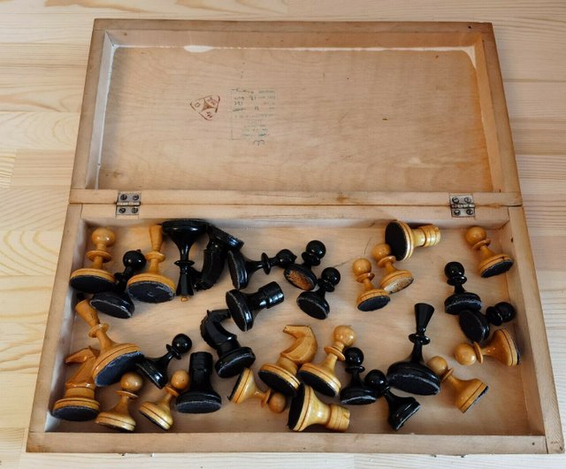 Wooden folding chess board vintage - Soviet old chess box 48 - Inspire  Uplift