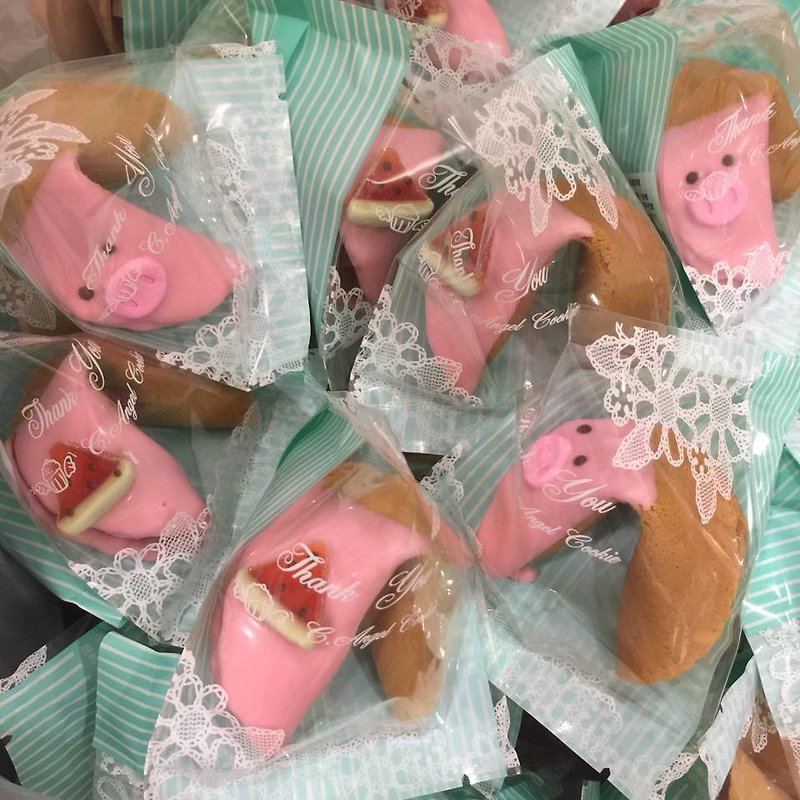 シックス・アップギフト[スイカ]豚のフォーチュンクッキー、今日の運勢を見るために突くチェックを持っている-C.Angelデザートツリーの結婚式 - クッキー・ビスケット - 食材 レッド