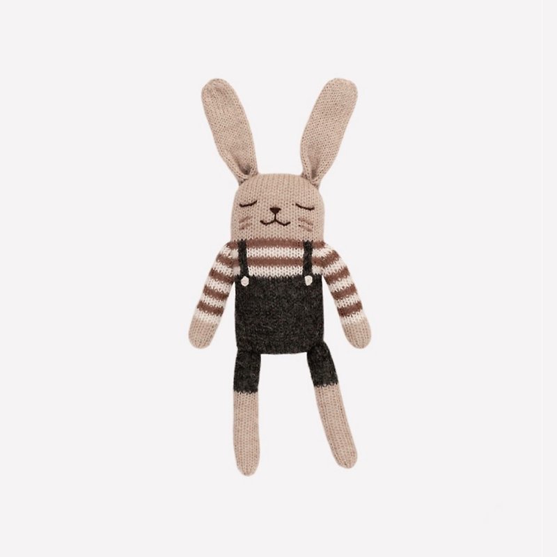 Bunny knit toy / black overalls - ของเล่นเด็ก - ขนแกะ 