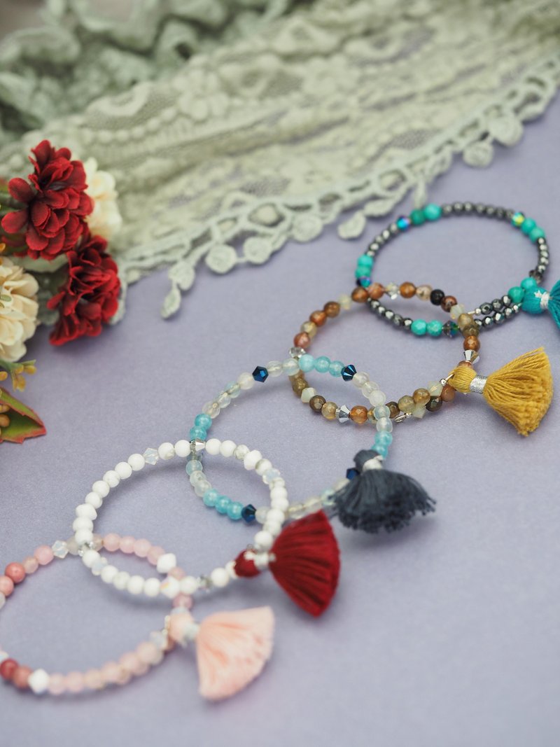 Gemstone tassel bracelet/ Colourful crystal bangle - 手鍊/手環 - 寶石 多色