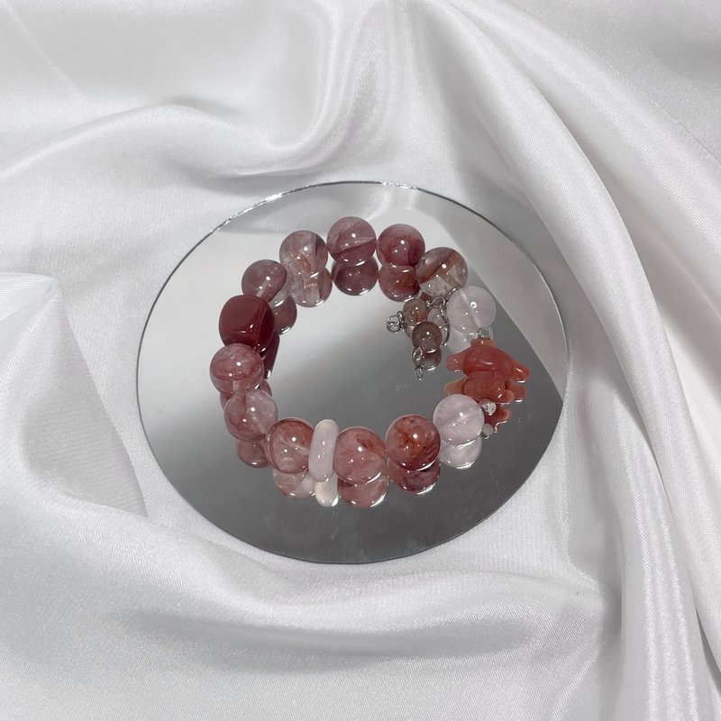 Dried Rose Red Gum Flower Crystal + Southern Red Big-Eared Dog Carved Bracelet Beads Natural Mineral Crystal - Bracelets - Crystal 