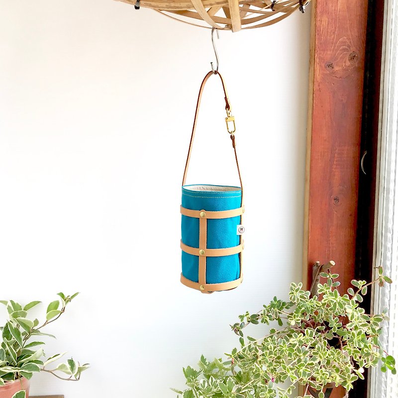 Japanese canvas eco-friendly cup bag / Greek blue - Beverage Holders & Bags - Cotton & Hemp Blue
