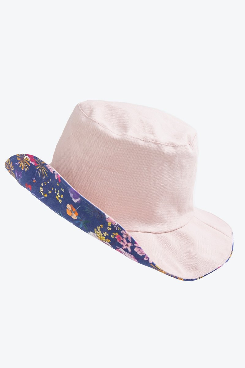 [Polly Print] Shuiga Mimi Cap Double-sided Dual-purpose Hat Bucket Hat with Windproof Strap - หมวก - ผ้าฝ้าย/ผ้าลินิน สึชมพู