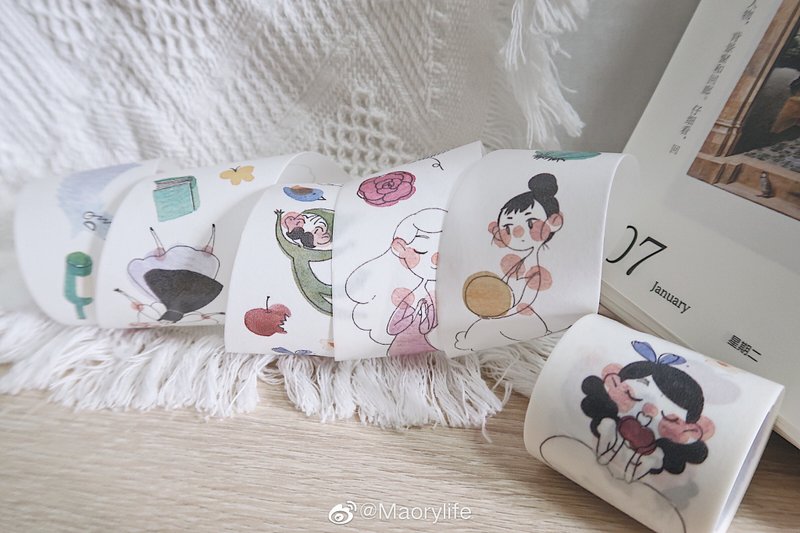 綿綿 女孩插畫 和紙膠帶 特殊油墨 台灣製 - 紙膠帶/和紙/PET - 紙 多色