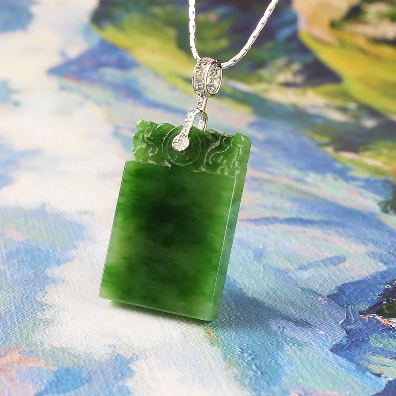 Brand classic | Ping An jade pendant | Jasper - สร้อยคอ - หยก สีเขียว