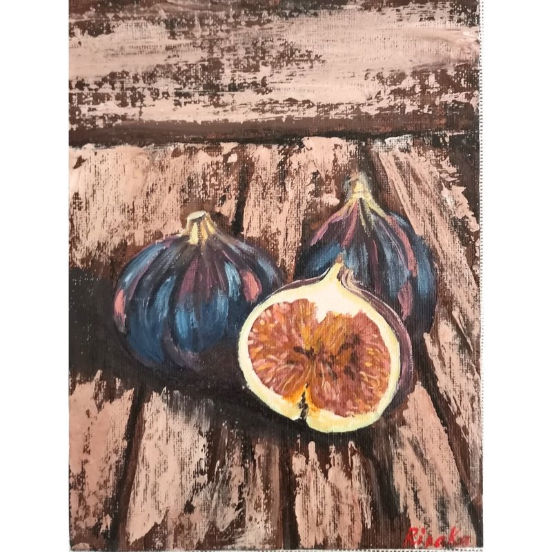 Fig Fruit Painting Original Framed Wall Art Home Decor Gift By RinaArtSK - Wall Décor - Other Materials Multicolor