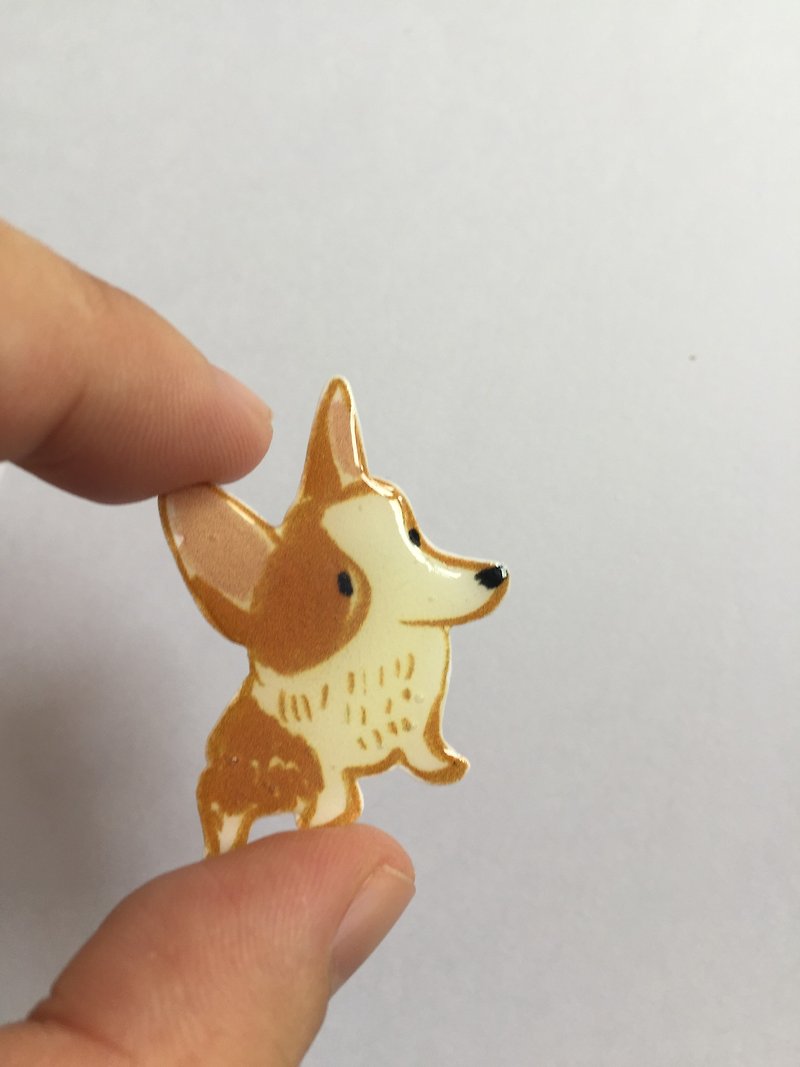 柯基狗狗胸針 手工製作寵物插畫飾品 別針徽章 - 胸針/心口針 - 塑膠 橘色