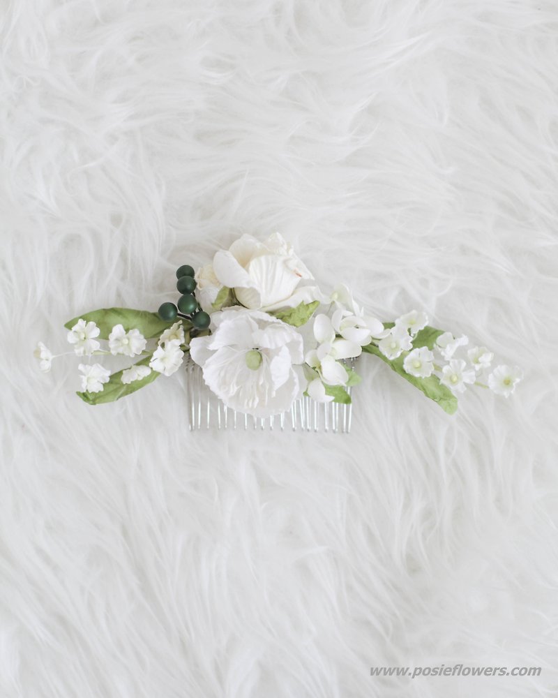 Pure White - Paper Flower Hair Comb - เครื่องประดับผม - กระดาษ ขาว