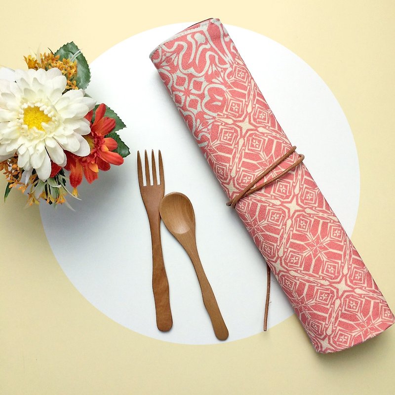 [Customized gift] Dual-purpose tableware storage bag interwoven window grille series-3 placemat tableware bag - Place Mats & Dining Décor - Cotton & Hemp 