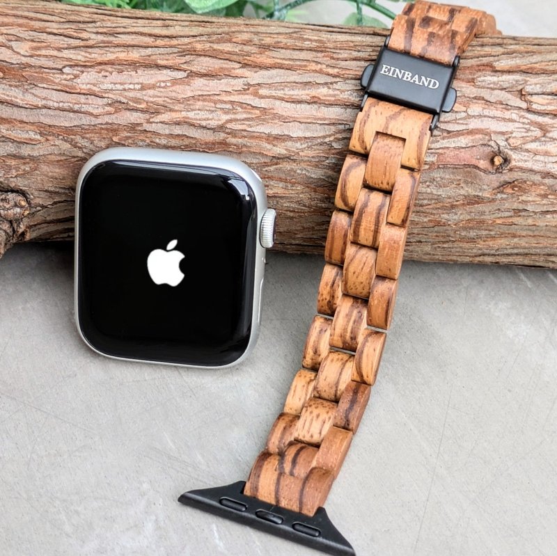 [Wooden Band] EINBAND Apple Watch Natural Wood Band Wooden Strap 14mm [Zebrawood] - Women's Watches - Wood Brown