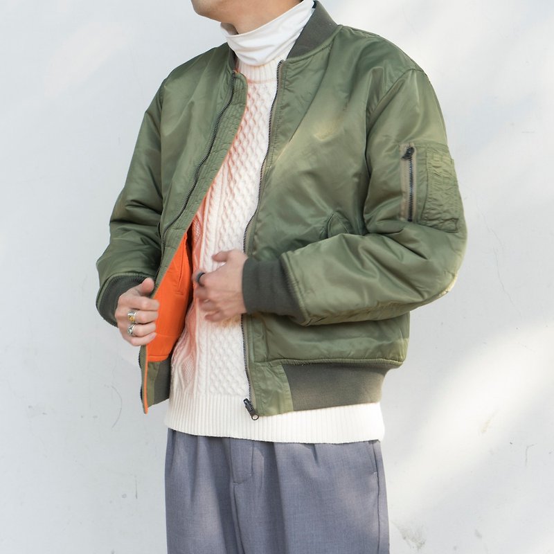 Winter nylon waterproof fabric short MA-1 flight jacket coat thick quilted flight suit - Men's Coats & Jackets - Cotton & Hemp Green