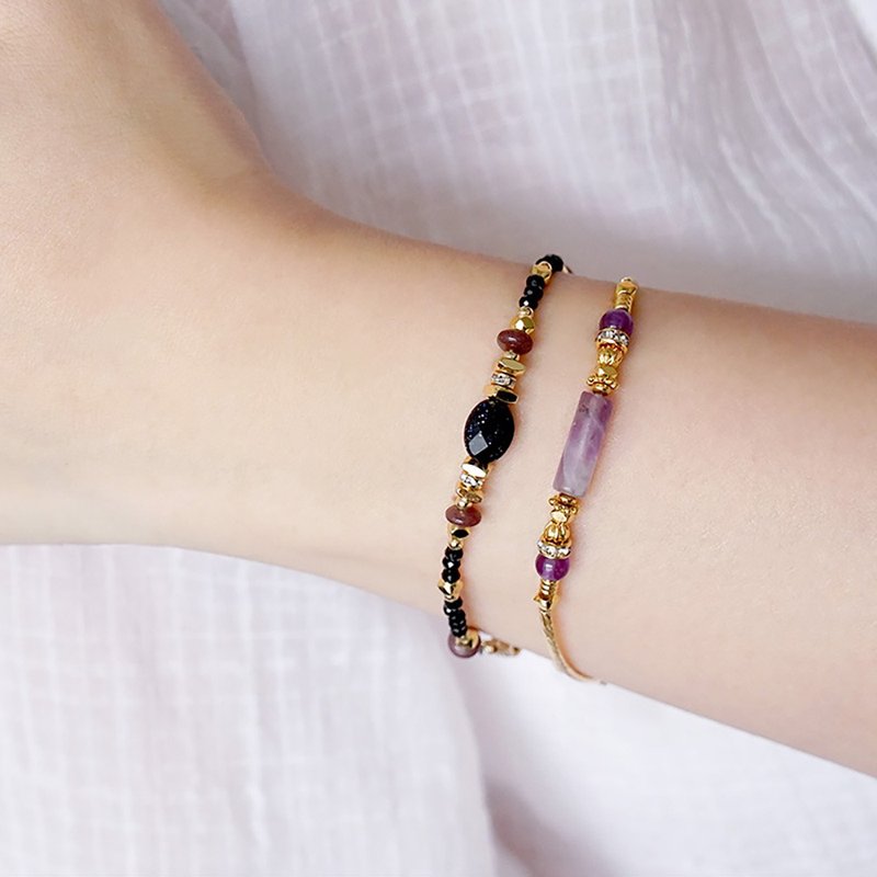 Wisdom nobleman x amethyst Stone 18K gold purple [Kyoto geisha serenade] elastic bracelet - สร้อยข้อมือ - เครื่องเพชรพลอย 