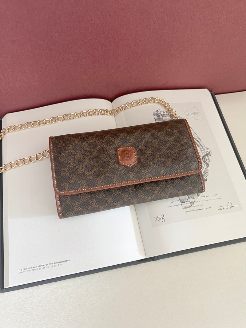 Celine Macadam wallet 賽琳凱旋門中古長錢包長夾 送肩帶 - 錢包/皮夾/長短夾 - 真皮 咖啡色