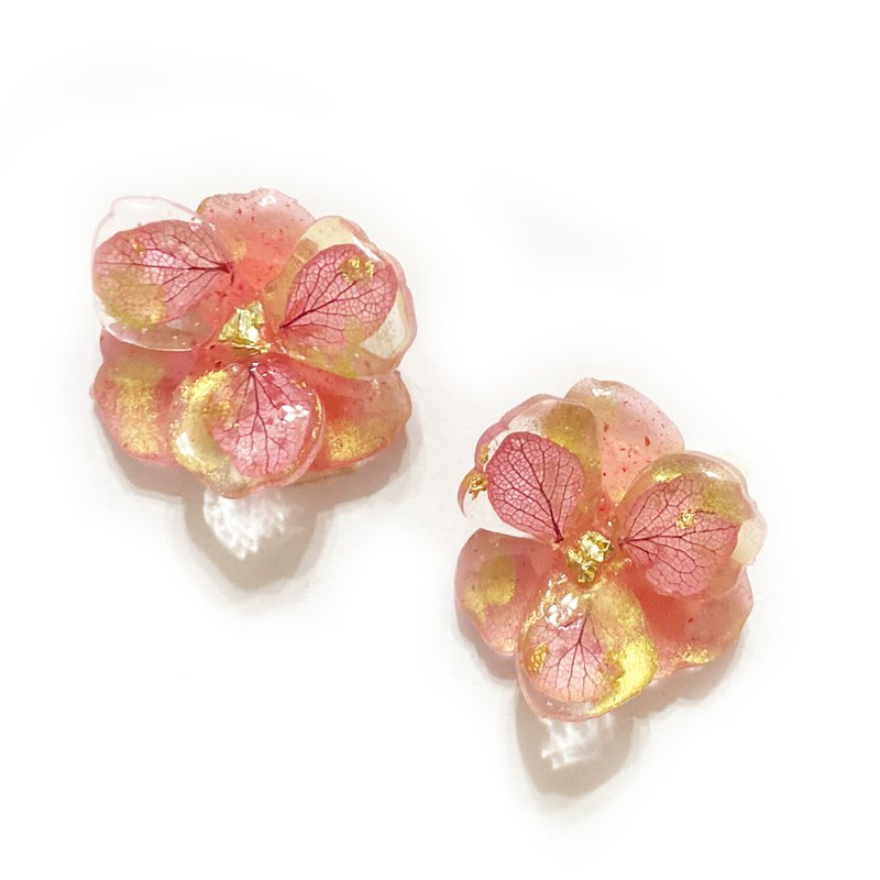 Pink Sandwich Purple Sun Petal Color Brush Gold Earrings (can be changed) - ต่างหู - เรซิน สึชมพู