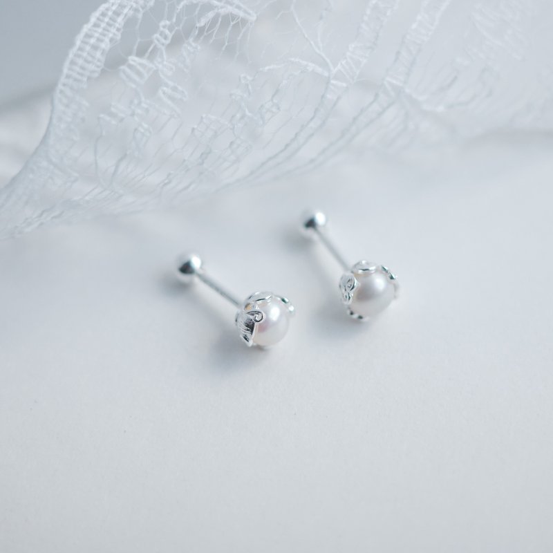 925 Sterling Silver Natural Freshwater Pearl Tori Turn Bead Earrings Pearl Lock Bead Earrings are the first choice for exchange gifts - Earrings & Clip-ons - Sterling Silver Silver