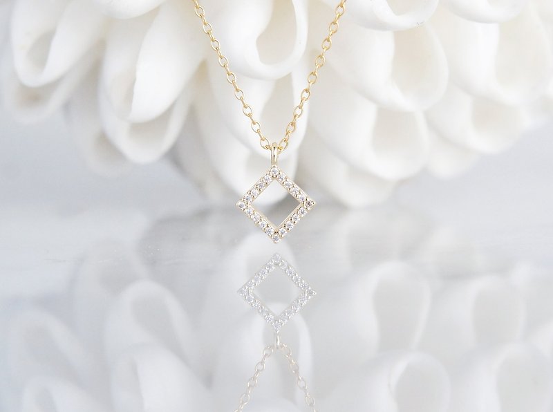 【14KGF】Necklace,Tiny CZ-Square- - ネックレス - ガラス ゴールド