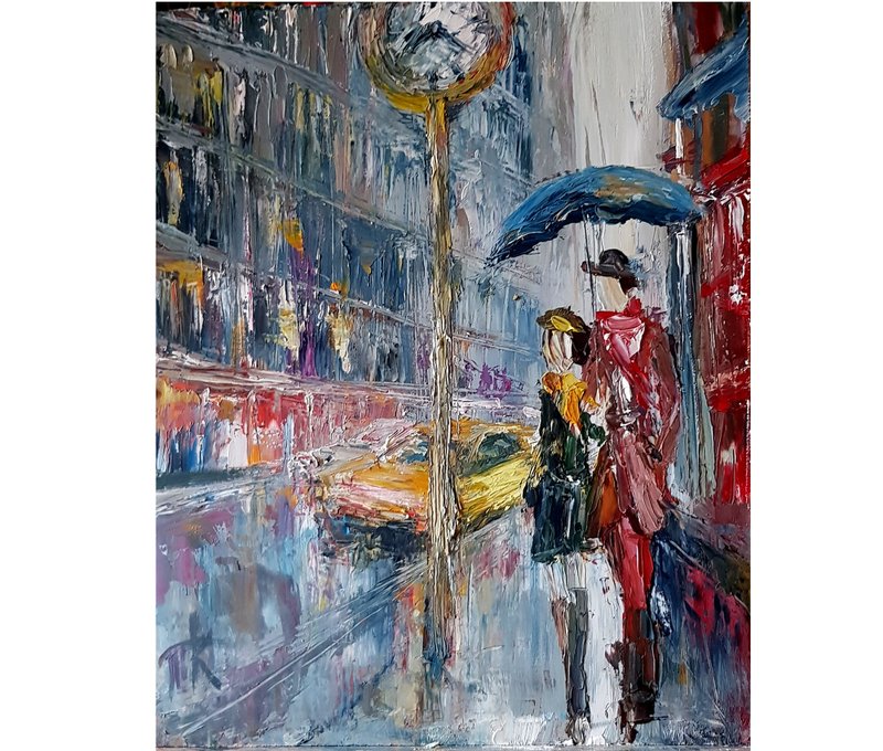 New York Painting Cityscape Original Art Impasto Oil Painting City Artwork - 海報/掛畫/掛布 - 其他材質 灰色