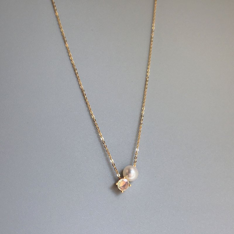 K14gf/SV/K10 Opal Necklace, October Birthstone, Akoya Pearl Dainty Necklace - สร้อยคอ - ไข่มุก ขาว