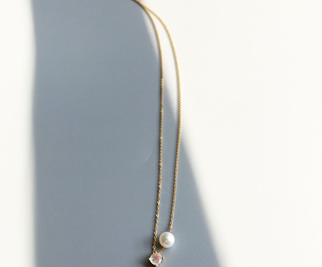 K14gf/SV/K10 Opal Necklace, October Birthstone, Akoya Pearl Dainty