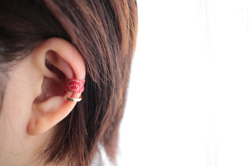 耳朵袖口使用赤色日本紙 - 耳環/耳夾/耳骨夾 - 紙 紅色