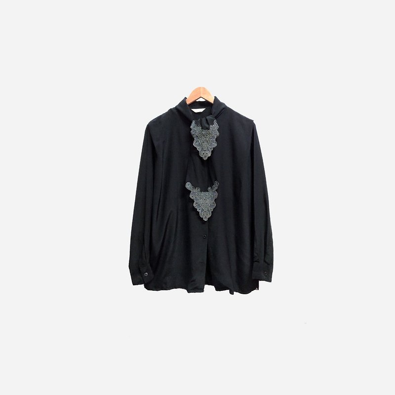 Dislocation vintage / Lace embroidery bandage black shirt no.421 vintage - Women's Shirts - Polyester Black