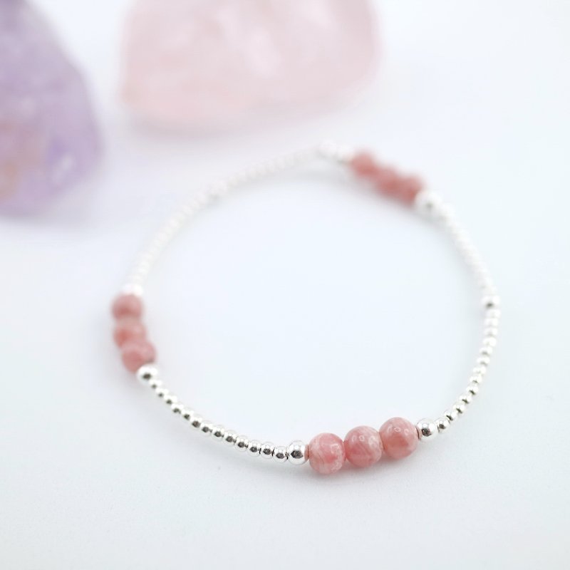 Xizizi pebbles ~ rhodochrosite (Stone) sterling silver elastic bracelet - Bracelets - Sterling Silver Pink