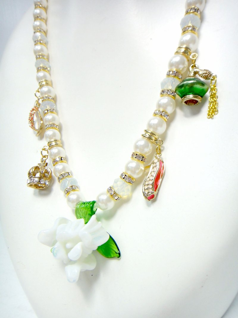 TIMBEE LO Glass Rose Flower Pearl Necklace Limited Time Clearance Offer - Necklaces - Paper White