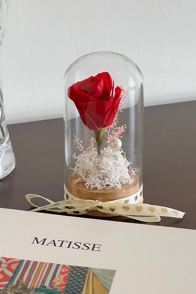 The little prince’s red rose everlasting rose glass gift - ช่อดอกไม้แห้ง - วัสดุอื่นๆ สีแดง