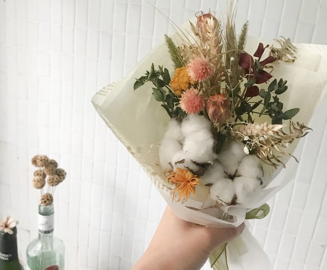 七夕花束情人節花束 乾燥花束棉花文青款莓果色 設計館fachic 花齊客 乾燥花 捧花 Pinkoi