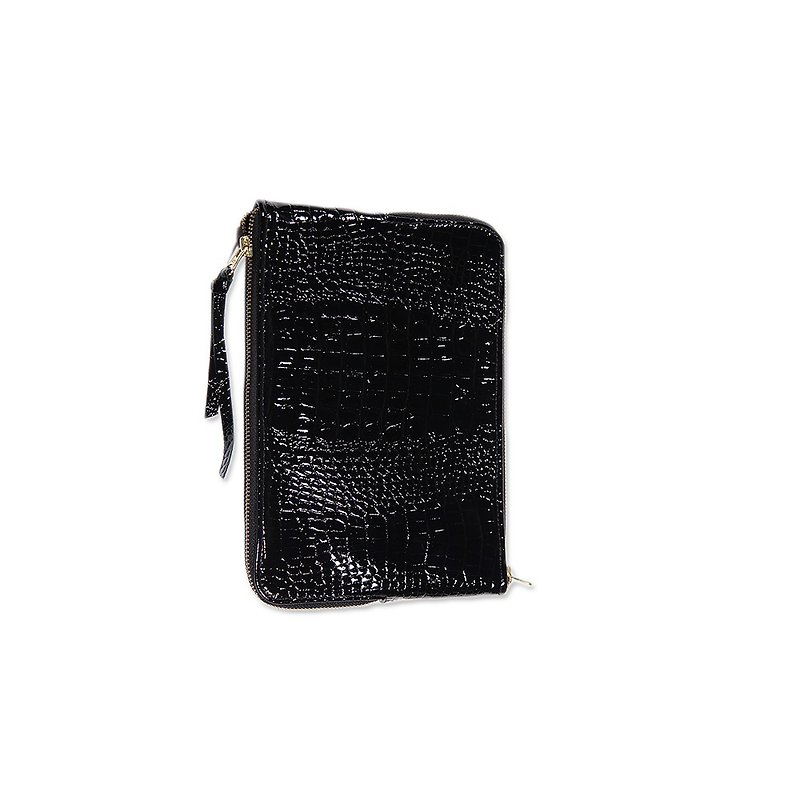 Double Sided Zipper Bag / Double Face / Natural Leather / S / Black Embossed / Hand Limited - Other - Genuine Leather Black