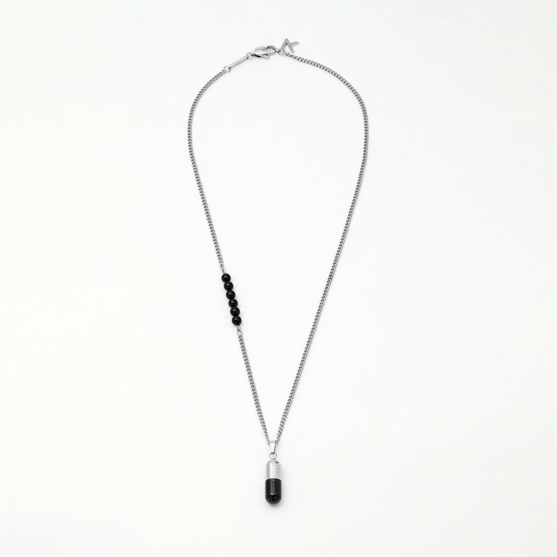 Capsule Necklace Silver & Black Onyx (470mm)頸鍊 - 項鍊 - 不鏽鋼 銀色