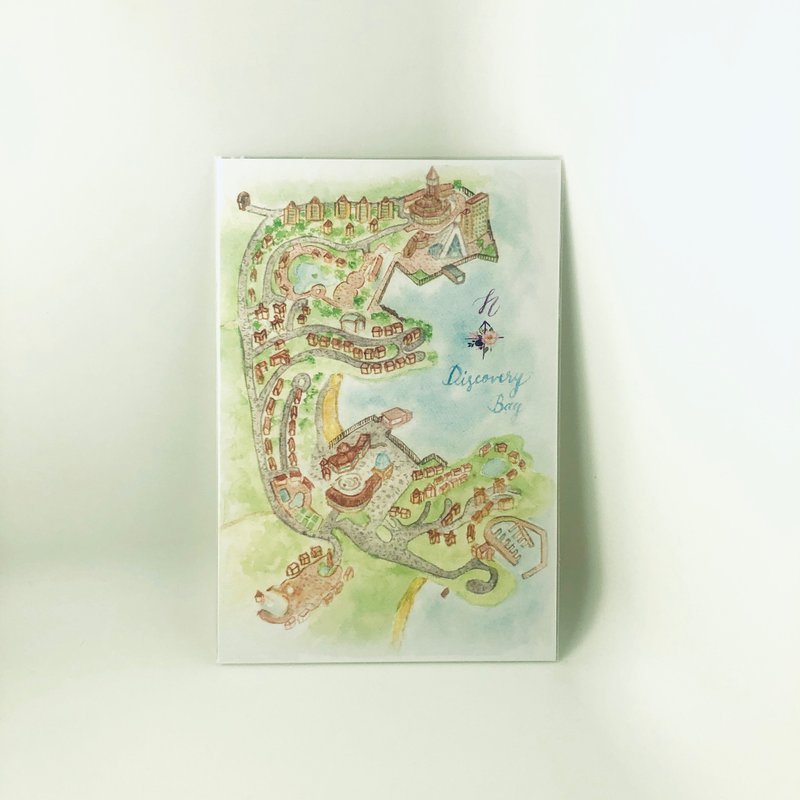 Watercolor hand-painted Hong Kong discovery bay map postcard - การ์ด/โปสการ์ด - กระดาษ 