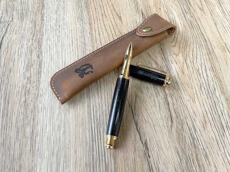 Jwood-based wood art lacquer log ballpoint pen (+ portable leather case) Wood: East African black rosewood - Rollerball Pens - Wood 